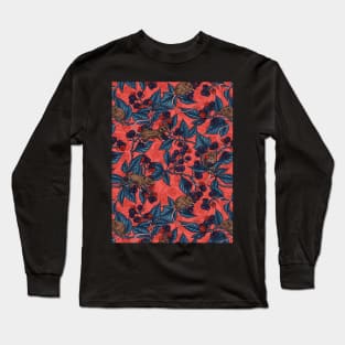 Mice and blackberries on red Long Sleeve T-Shirt